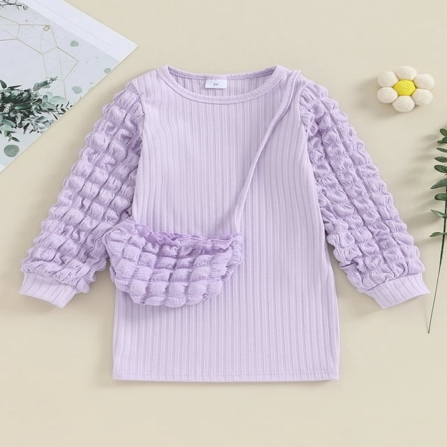 Fall Winter Warm Girls Knit Princess Clothes Fluffy Long Sleeves Sweater Dress with Bag