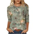 thumbnail image 2 of Hauts Grande Taille Mode Femme T-shirt Ample Imprimé Blouse Manches 3/4 Col Rond Hauts Décontractés Hauts Femme Été en Liquidation, 2 of 5