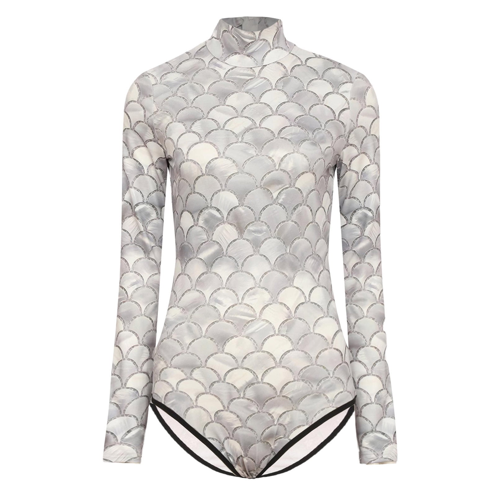 TiaoBug Women One Piece Long Sleeve Rash Guard UV Protection Surfing Mermaid Fish Scale Swimsuit Swimwear Bathing Suit Champagne L
