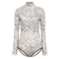 thumbnail image 1 of TiaoBug Women One Piece Long Sleeve Rash Guard UV Protection Surfing Mermaid Fish Scale Swimsuit Swimwear Bathing Suit Champagne L, 1 of 7
