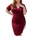 thumbnail image 1 of Robe Grande Taille pour Femmes Portefeuille à Col en V Ajustée à Taille Nouée Robe Midi Formelle à Manches Courtes Froncée Robe de Cocktail de Travail, 1 of 6