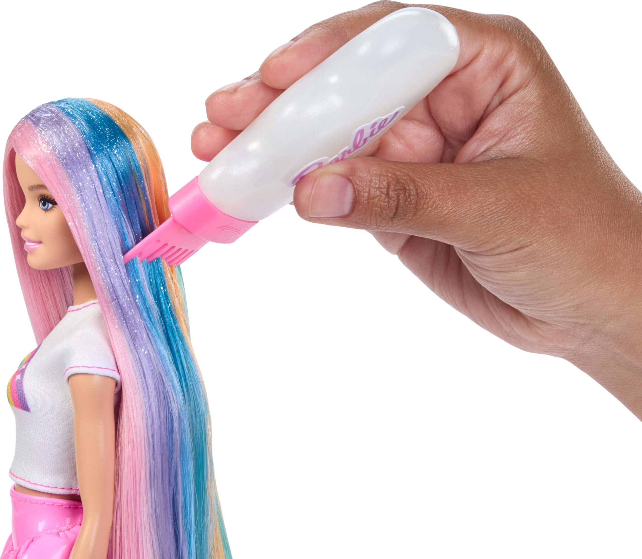 Barbie Rainbow Sparkle Hair Fashion Doll with Extra-Long Hair and 12 Styling Accessories
