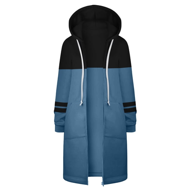 Timegard Womens Sweatshirts Drawstring Zip up Hoodies Color Block Fall Winter Long Jackets with Pockets