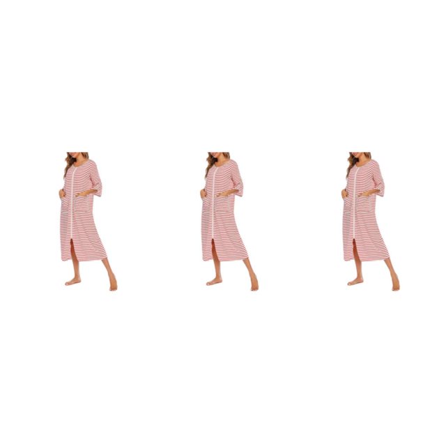 yingyy 1/2/3 Polyester Robe de Nuit pour Femmes Décontractée de Remplacement Col Rond Manches Longues Double Poche Respirante Peignoir de Maison Vêtement de Nuit Rouge P 3 Pcs