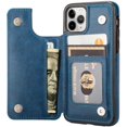 thumbnail image 1 of Leather Flip Wallet Case Card Holder Phone Back Cover for iPhone 12 (Blue), 1 of 6