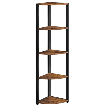 VASAGLE 5 Tier Corner Shelf, Corner Bookshelf Bookcase, Storage Shelves, Plant Stand,Rustic Brown Black