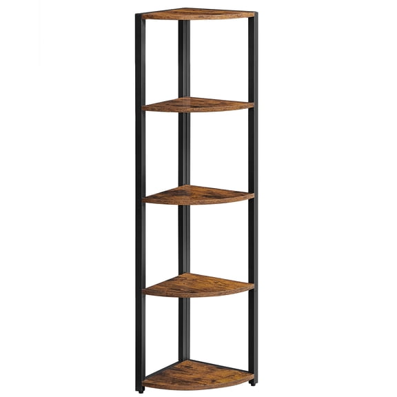 VASAGLE 5 Tier Corner Shelf, Corner Bookshelf Bookcase, Storage Shelves, Plant Stand,Rustic Brown Black