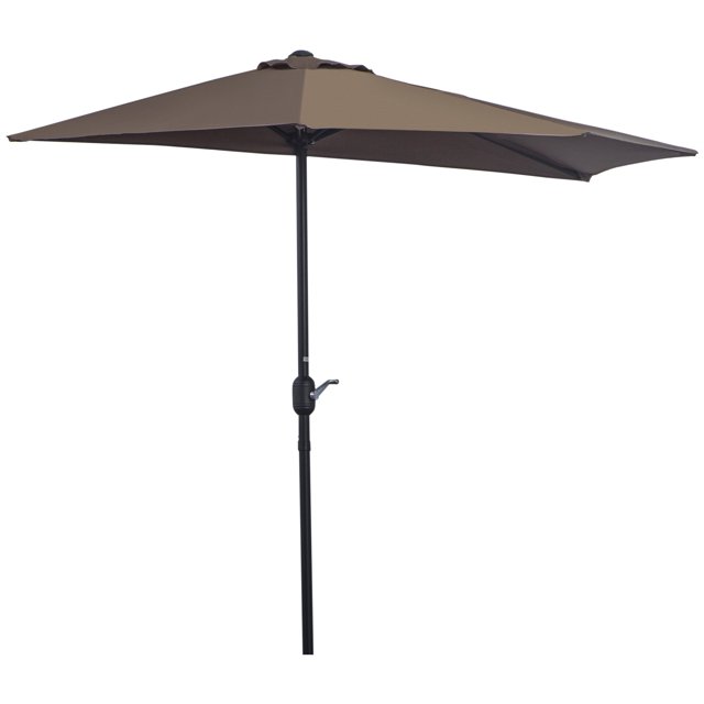 Outsunny 9ft Half Round Umbrella Outdoor Balcony Parasol w/ 5 Ribs Coffee