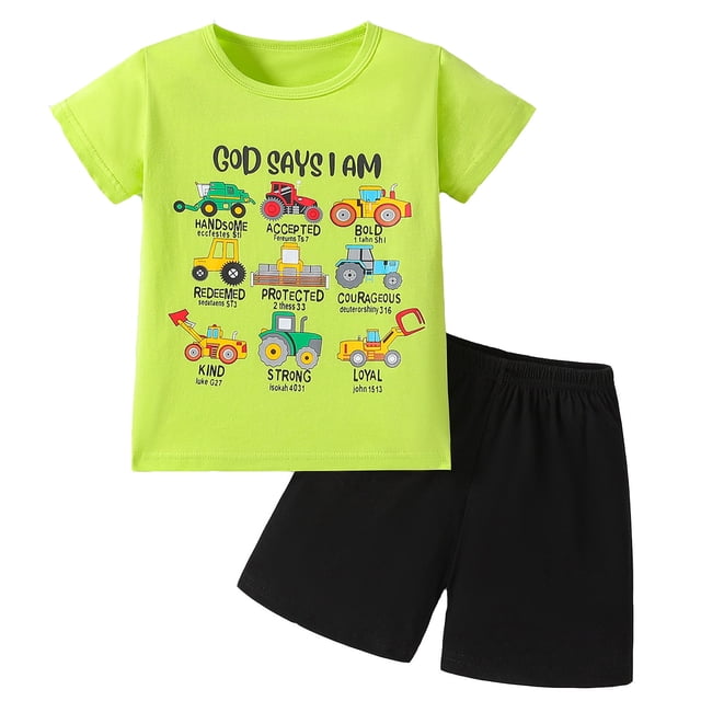 Toddler Boy Outfit Set Summer Clothes Pullover Car Print Shirt Short Set 2T Boy Clothes Summer