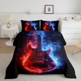 thumbnail image 2 of Erosebridal Ensemble de Literie Guitare Musicale Simple, Housse de Couette Imprimé Glace et Feu, Noir Rouge Bleu, Réversible 2 Pcs, 2 of 7