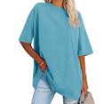 thumbnail image 2 of Plebaso T-Shirts Surdimensionnés pour Femmes 2025 Manches Courtes Hauts Amples Col Rond Décontracté Uni T-Shirts Basiques pour Femmes, 2 of 6