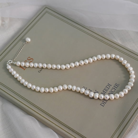 Baohd Natural Freshwater Pearl Chokers Jewelry Women Choker 925 Sterling Silver Necklace Gifts for Wedding Party Banquet 32cm