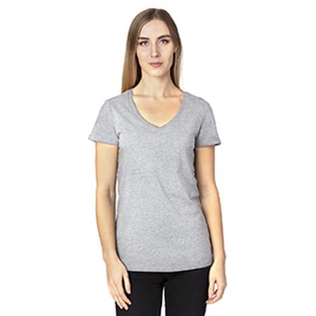 T-Shirt à Manches Courtes Col en V pour Femmes - Gris Chiné - L