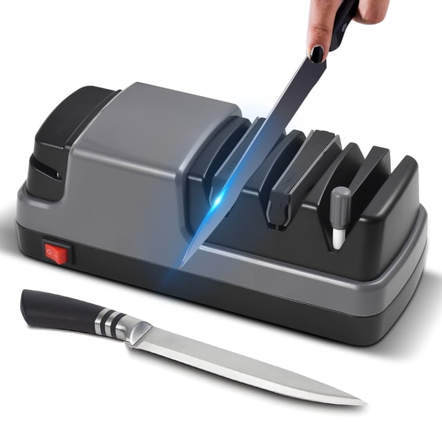 4 in 1 Electric Knife Sharpener Knife Sharpener Tool with Diamond Abrasives Suitable for Straight Blade Knives / Serrated Knives / Ceramic Knives / Scissors
