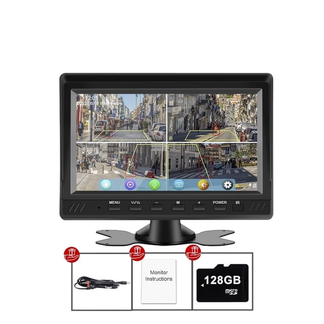 7" AHD 4CH Truck Monitor BSD Recording DVR 1080P Car Rear View Camera Vehicle IPS Touch Screen Right Outside Speaker ,Clear Images