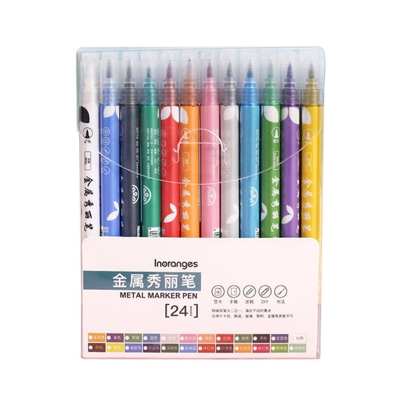 12 Couleurs Marqueurs Métalliques 1-2 mm Stylos Pinceau Marqueurs pour Coloriage Couleur Fine et Vive Séchage Rapide Non Toxique pour Artistes Enfants Adultes Scrapbooking Photo Livres de Coloriage Pierre Verre Céramique S