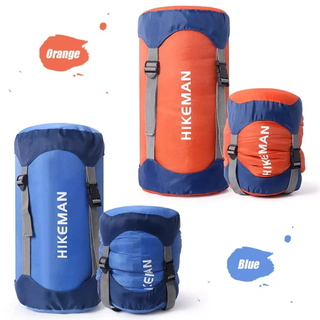 AIGIA Sac de Compression Nylon Sac de Compression Sac de Compression Sac de Couchage Sac de Rangement Sacs de Sport avec Rabat Anti-Poussière pour Sac à Dos, Randonnée, Camping, Voyage Bleu/orange