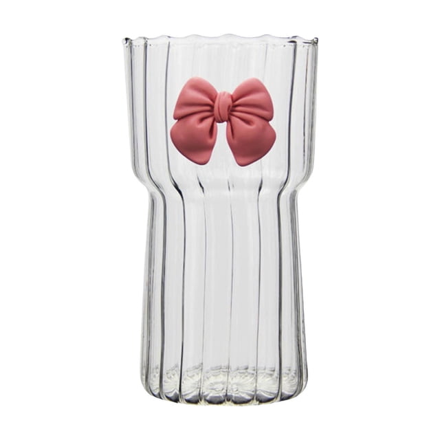 Double Glass Glass Double Wall Coffee Mugs Large Cups Set Ripple Glass Cup With Bow Stripe Glass Cup Glass Cup Retro Glassware Suitable For Coffee Juice Water Tea