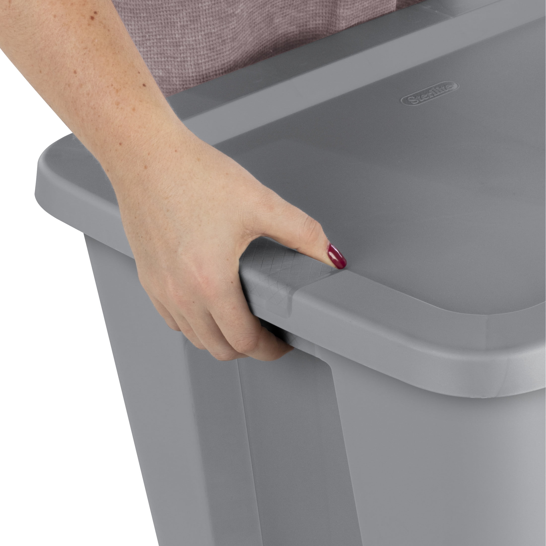 Sterilite 68 Liter, Tote  Plastic Storage Bin, Snap-on Lid with Sure-Grip Handles, Stackable, Gray - 8PK