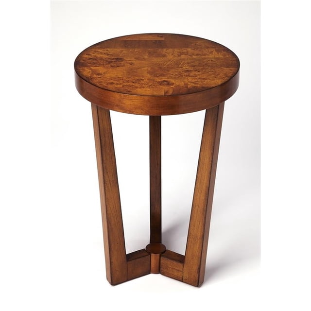 Round Rubberwood Accent Table In Olive Ash Burl