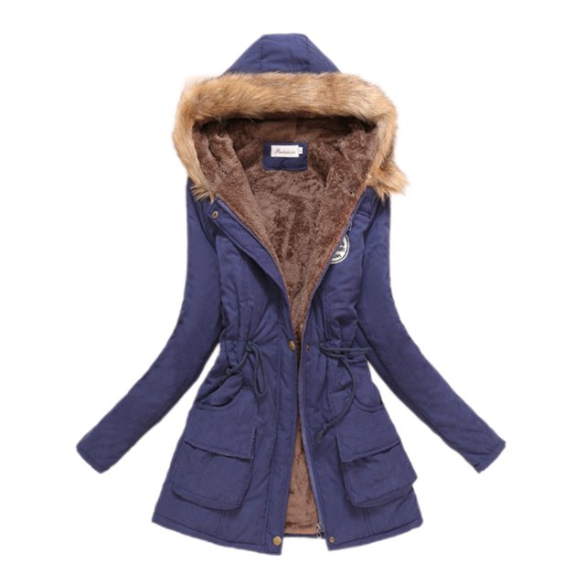 MAWCLOS Parka pour Femmes Veste à Cordon Manteau d'Hiver Décontracté à Capuche Bleu Marine 2TG