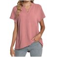 thumbnail image 1 of Timegard Womens Cotton Linen Tops Short Sleeve V-Neck Solid Color Lightweight Casual Loose Top Basic Tee, 1 of 5