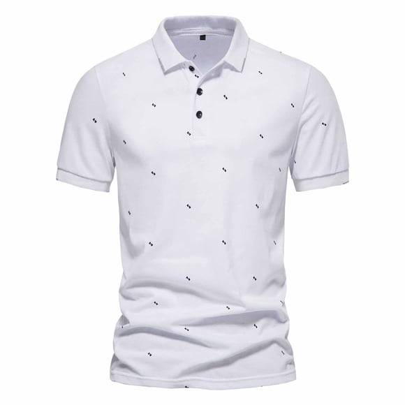 Huk Fishing Shirts For Men White T Shirts for Men Summer Fashion Casual Short Sleeve T-shirt Slim Fit Men's Top Lapel Shirt Untuckit Shirts,White,M