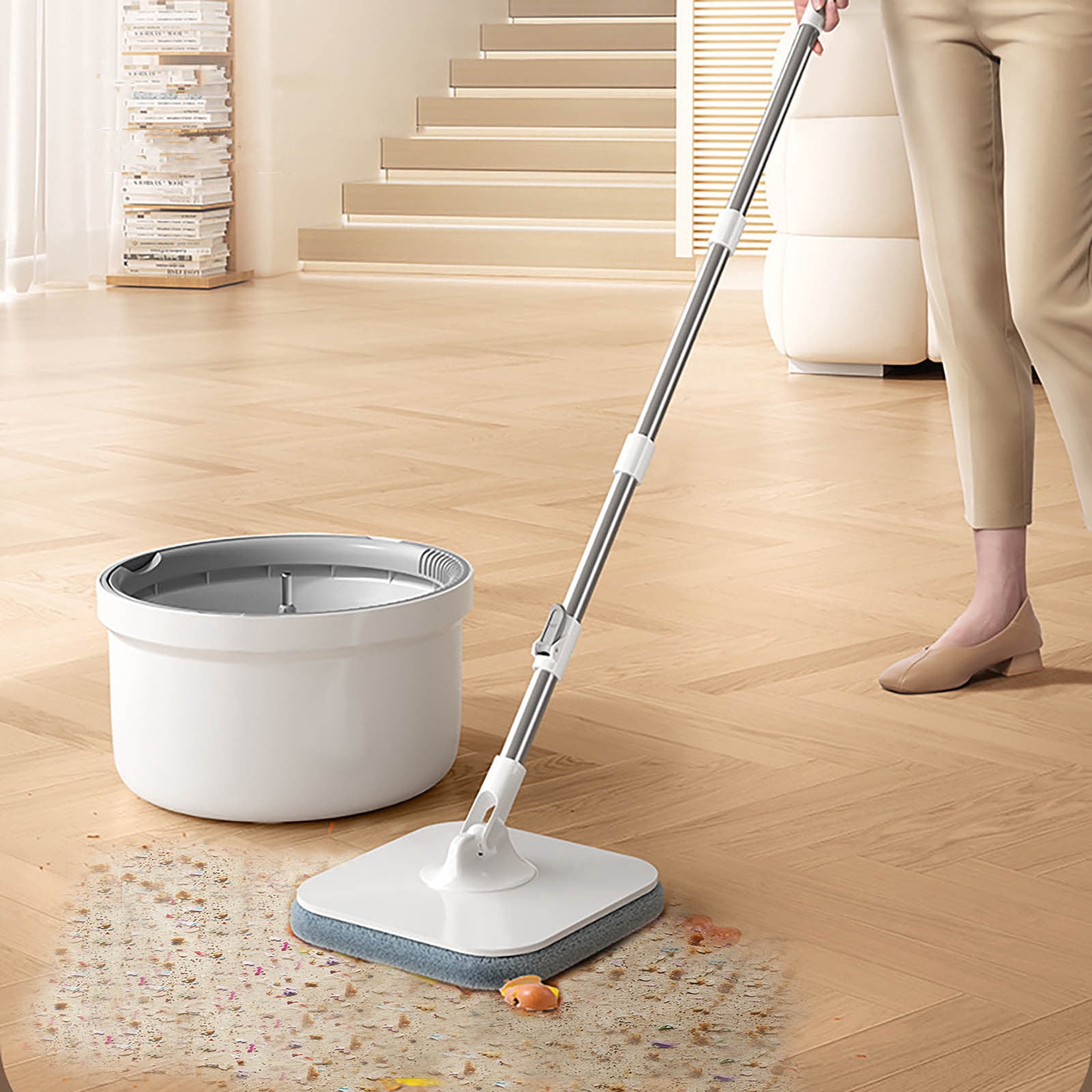 Danhjin Mop Rotating Mop Bucket Cleaning Separation Lazy Household Mop Automatic Rotating Cleaning Without Hand Washing Lifting Bucket Mop Set