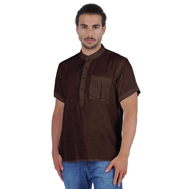 Atasi Short Kurta Mandarin Collar Tee Solid Short Sleeve Henley Shirt With Pocket