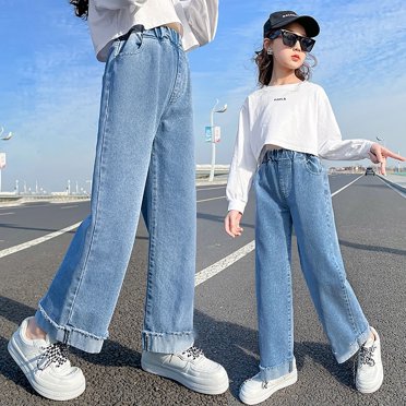 Mefallenssiah Full Length Pants Jeans Spring and Summer Children'S Girls' Basic Casual Solid Long Pocket Jeans