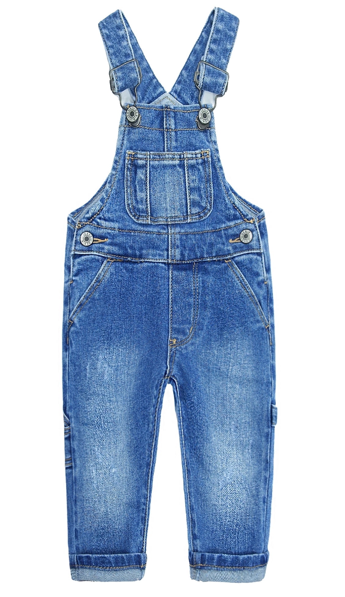 KIDSCOOL SPACE Kid Boy Girl Small Bib Pocket Ripped Adjustable Straps Jean Overalls,Denim Cute Jumper,Blue,9-12 Months