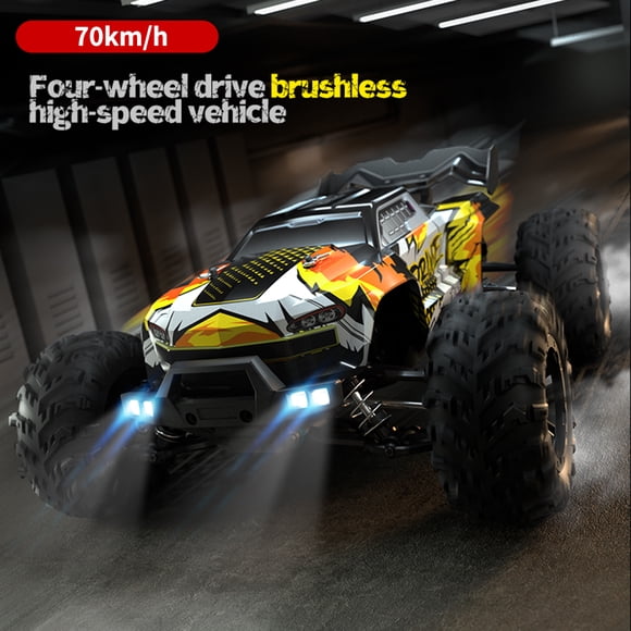 Voiture RC Voiture 2,4 GHz 70 Km/h Haute Vitesse 1/16 Tout-Terrain Camions RC Moteur Sans Balais Lumière LED Véhicule 4WD Course Escalade Voiture Cadeaux pour Enfants Adultes 2 Batteries
