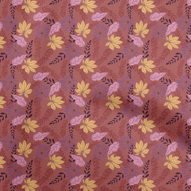 oneOone Polyester Spandex Pink Fabric Tropical Leaf Craft Projects Decor Fabric Printed By The Yard 56 Inch Wide