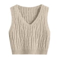 thumbnail image 1 of Women's Sweater Vest V Neck Cable Knit Sleeveless Loose Fit Solid Color Pullover Top S-M-L, 1 of 3