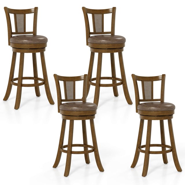 Costway Set of 4 Bar Stools 30" Swivel Bar Chairs with PE Rattan Backrest & Footrest