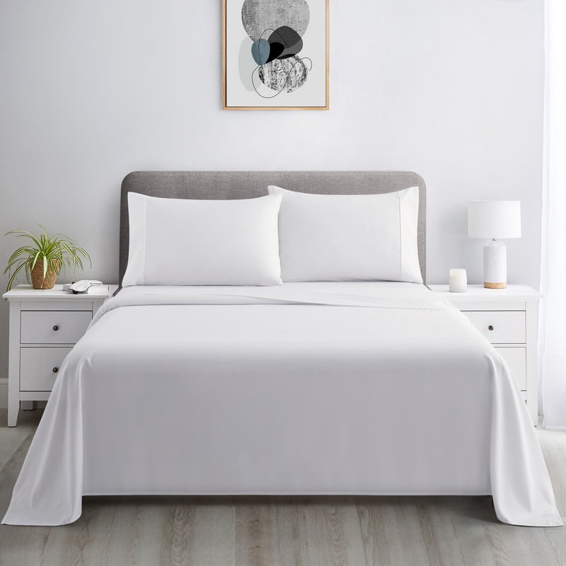 Literie Marina Decoration, 600 fils au pouce carré, ultra douce, à poches profondes, en coton percale fibres longues, toutes saisons, couleur blanche