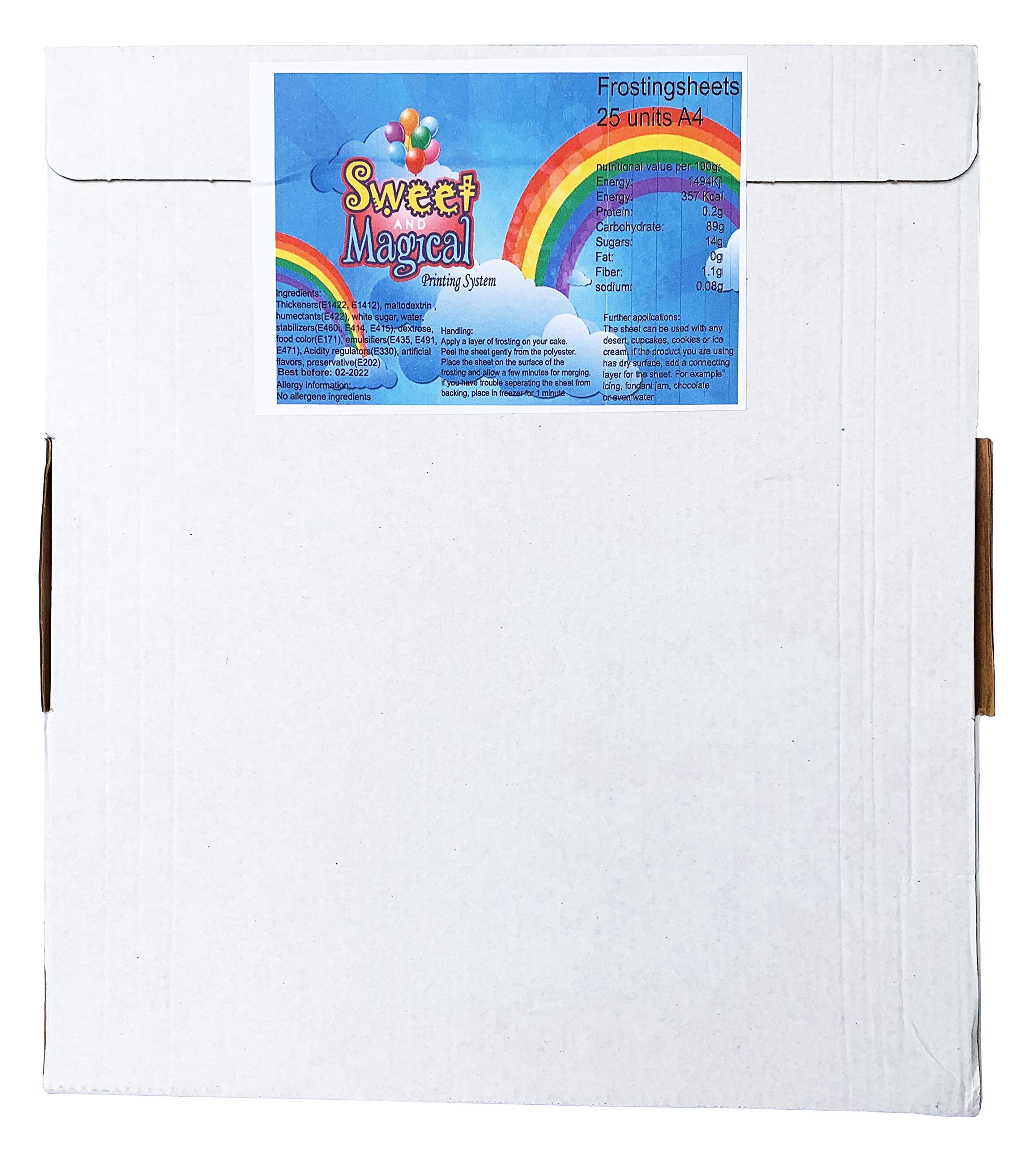 SWEET & MAGICAL Printing System, Wafer Paper, 25 units, A4 8-1/2 X 10-1/2 Printable Area, white color