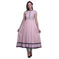 thumbnail image 1 of Bimba Robe Anarkali Rose Cochon Damassé Col Mandarin Sans Manches Kurtis pour Femmes Imprimé Robe Maxi Très Grande, 1 of 6