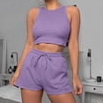 thumbnail image 2 of ShomPort Womens 2PC Matching Set Sleeveless Round Collar Crop Tops High Elastic Waisted Drawstring Shorts Comfort Athletic Outfits, 2 of 6