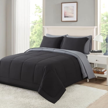 Ensemble de literie tout-en-un réversible Mainstays, avec couette et draps, 7 pièces, noir, format deux places (Double).
