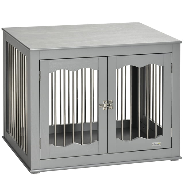 PawHut Dog Crate Furniture, Dog Kennel Side End Table, Grey