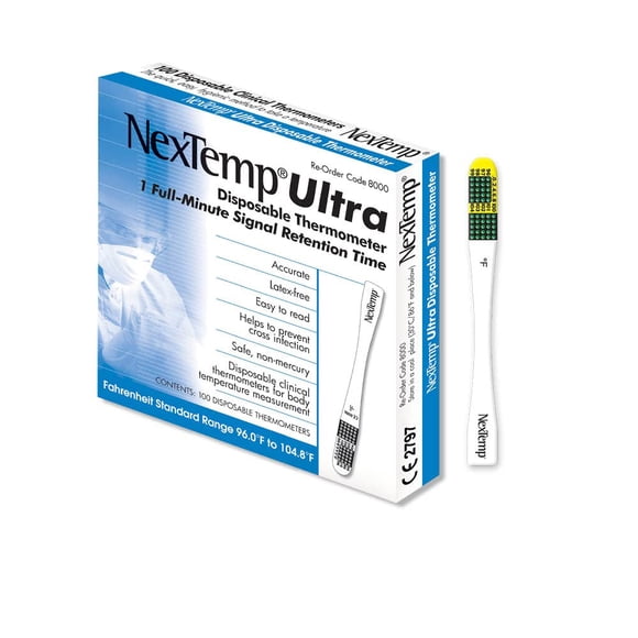 NexTemp Ultra Single-Use Thermometers - Individually Wrapped Disposable First Aid Supplies, High-Accuracy Reading, For Business, School, and Healthcare Use, Fahrenhe