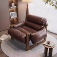 thumbnail image 2 of Fauteuil en Cuir avec Accoudoirs en Bois, 2 of 4