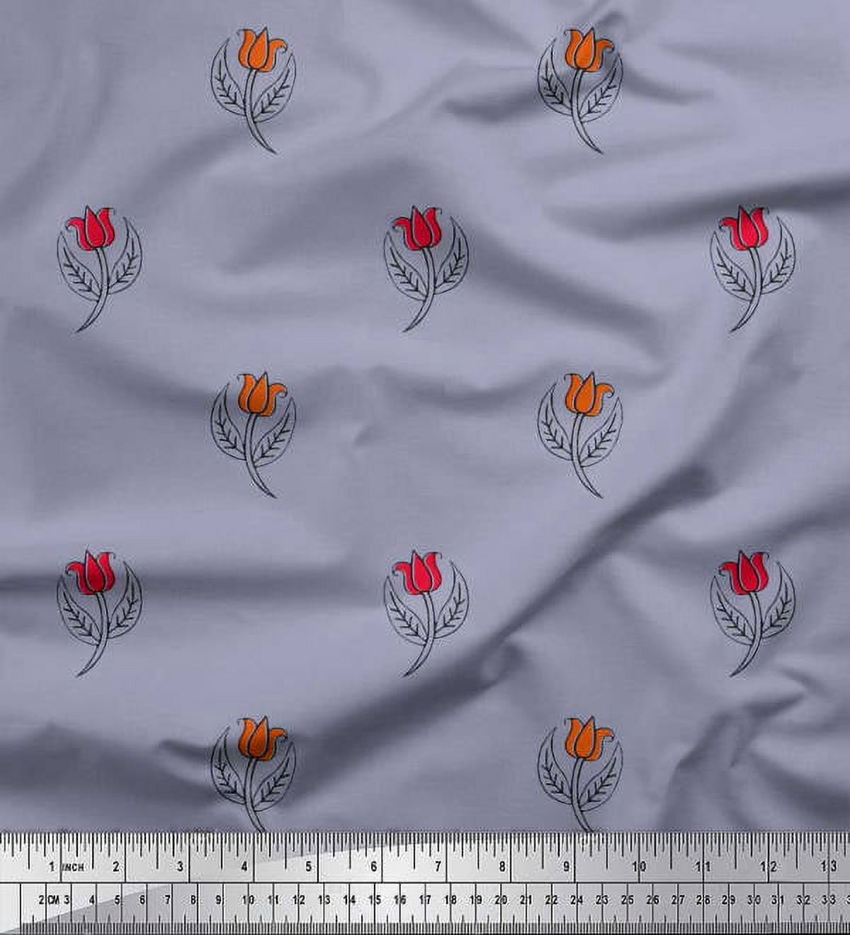 Soimoi Silk Fabric Leaves & Floral Block Print Sewing Fabric Yard 42 Inch Wide