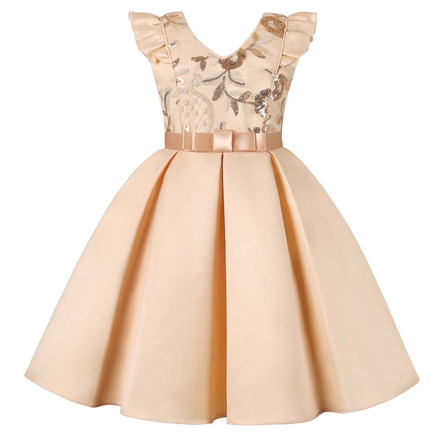 Robe de Fête pour Bébé Fille Robe à Paillettes pour Enfants Jupe à Manches Volantées Robe pour Fille Robe de Festival Robe de Princesse