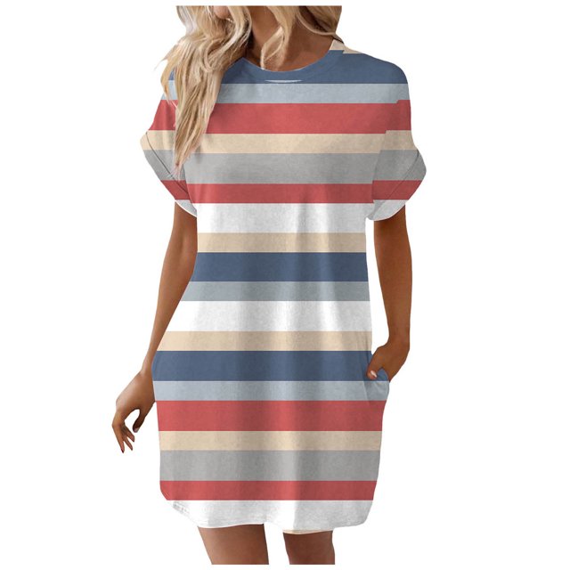 TJAZFJPA Robes de Bal pour Adolescentes Femmes Robe T-Shirt Douce à Manches Courtes Robe Tunique d'Été Décontractée Robe Imprimée Ample avec Poches Robe Argentée Robes d'Anniversaire pour Femmes