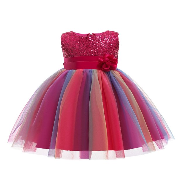 Robes Sans Manches à Sequins pour Bébé Fille Robe Princesse Arc-en-Ciel Robe de Soirée Tutu
