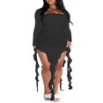 thumbnail image 1 of Femmes Robe Longue Manches Longues Cou Carré Fente Robe Irrégulière à Volants Robe de Cocktail, 1 of 9