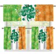 thumbnail image 1 of Green Leaves Kitchen Curtain Valance and Tiers Set of 3 Window Decorations Rod Pocket Cafe Bar Window Curtains Drapes,Easy to Install,Happy St Patrick Day Curtain Tier & Valance Set,Size S, 1 of 1