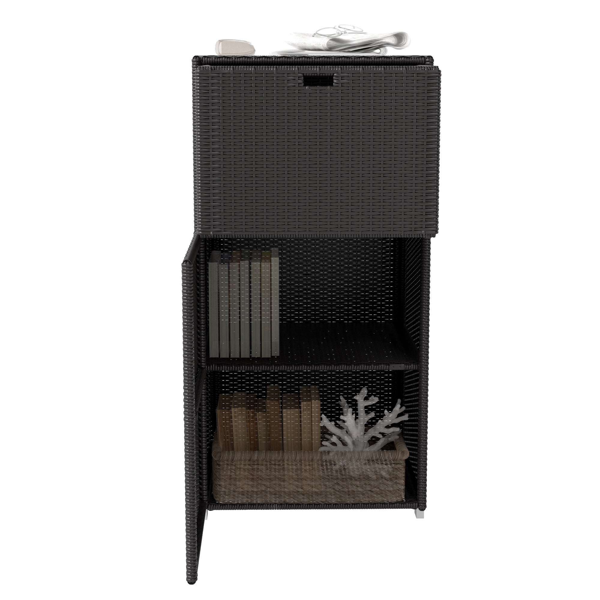 Outsunny Outdoor Towel Rack for Pool w/ Two Storage Space Towel Rack, Dark Brown